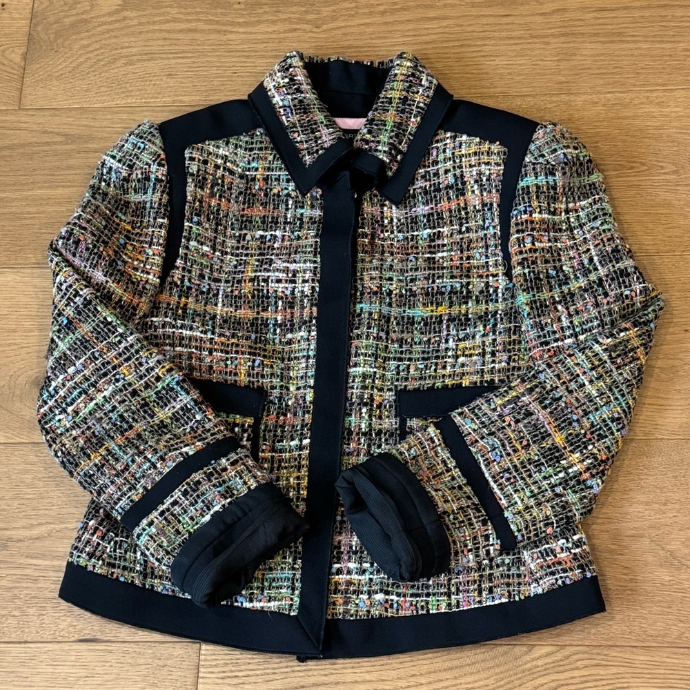 Pink Tartan Tweed Blazer - Multicolour/Black - Size 8 - Euc